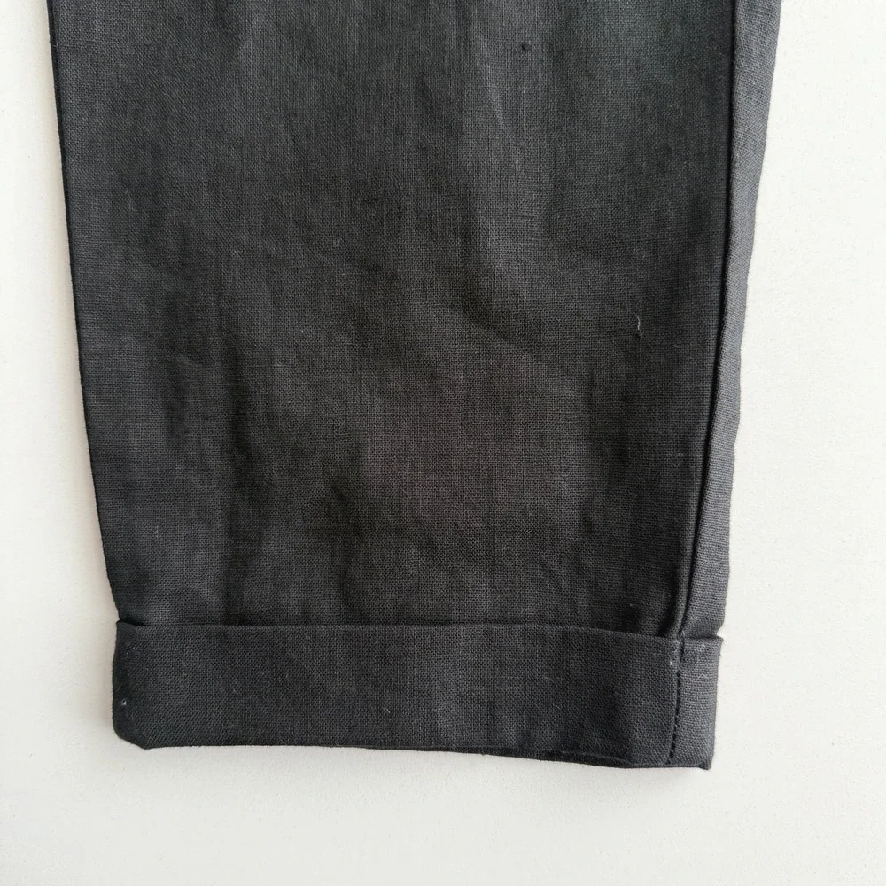 J Crew Factory NWT Linen Cotton Blend Drawstring Pull On Cuffed Black Pants 00‎ - Picture 4 of 10